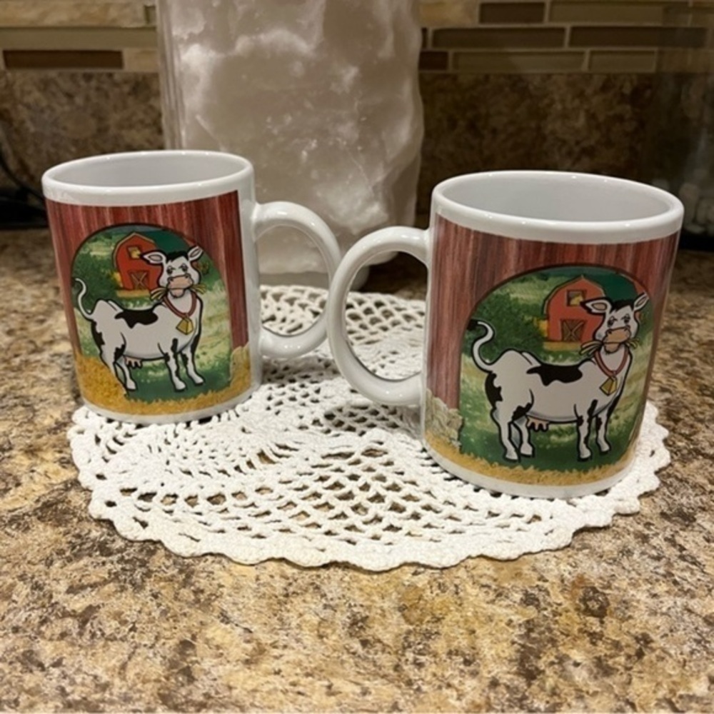 Houston Harvest Fun Cow and Barn Farm Mug Set of Two Coffee Tea - Picture 9 of 13